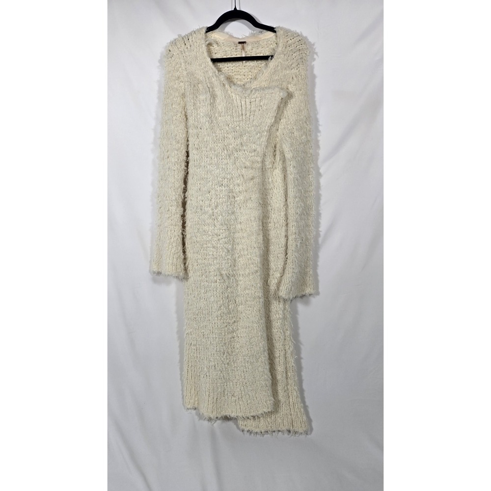 Free People Long Fuzzy Cardigan Size LG Wool Blend Festival Jacket - Picture 2 of 14